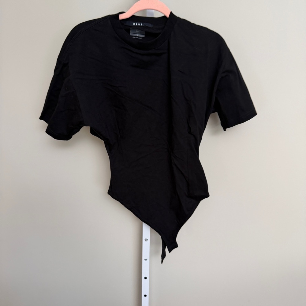 Ksubi Black Asymmetrical Short Sleeve Top bodysuit size S